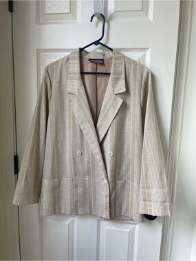 Beige Striped Double-Breasted Women's Blazer